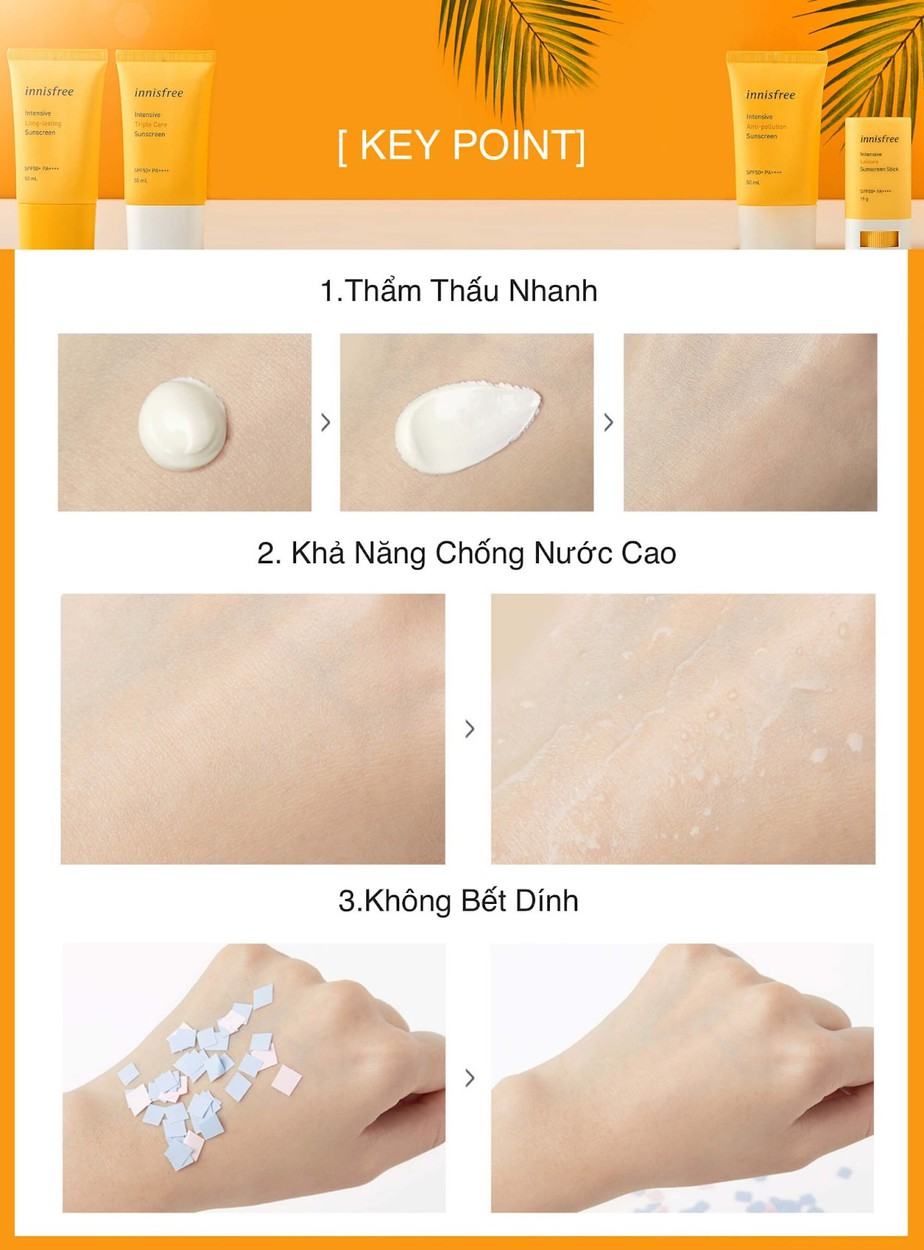 Ưu điểm kem chống nắng Innisfree Intensive Long Lasting Sunscreen SPF50+ PA++++