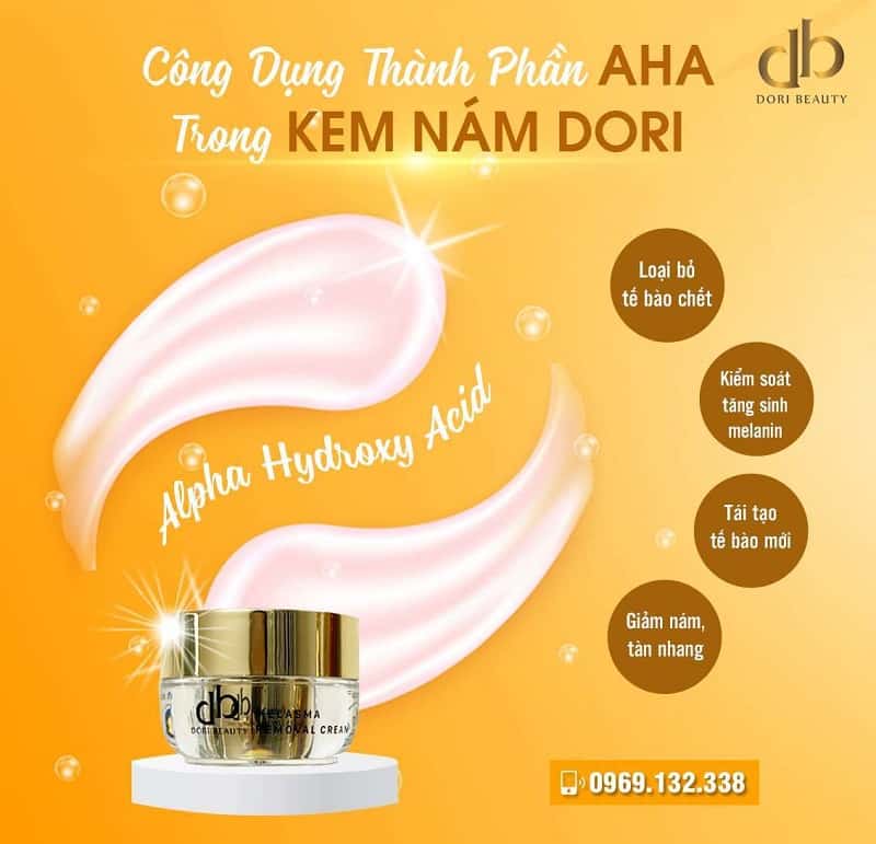 Công dụng thành phần AHA trong kem nám Dori