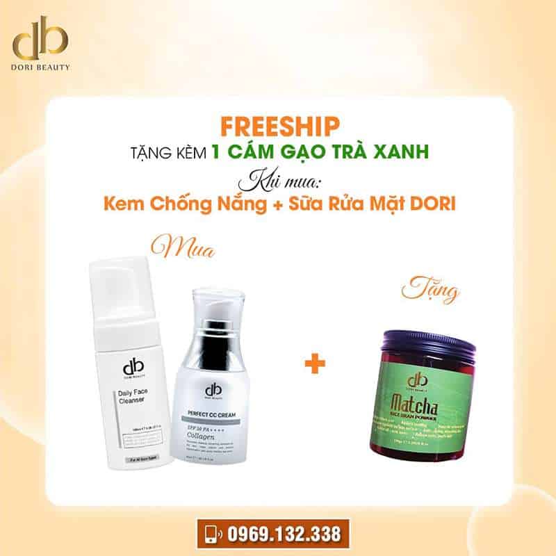 Kem Chống Nắng + Sữa Rửa Mặt DORI => Freeship TẶNG KÈM 1 Cám Gạo Trà Xanh.